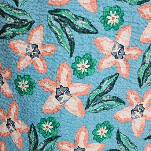 100% Cotton THML Blue Floral Sleeveless Dress Size XS Ruffle Neck/Hem Pockets - Picture 3 of 7